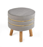 NACIA Velvet Upholstered Ottoman Stool with Wooden Legs | Round Pouffe Footrest Seat for Living Room Bedroom Balcony | Compact Foot Stool for Sitting Home Decor Furniture, 18 Inch