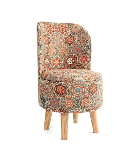 NACIA Velvet Printed Ottoman Chair | Dressing Table Chair for Bedroom Makeup Room Decor | Modern Upholstered Ottoman with Wooden Legs for Living Room & Home (18x18x32 Inches)