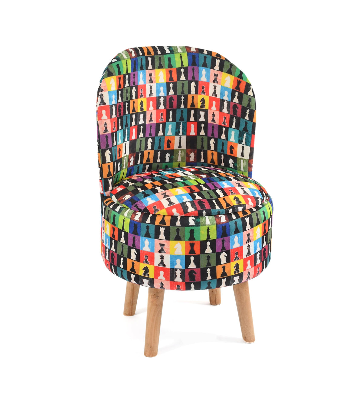 NACIA Velvet Printed Ottoman Chair with Stool Combo | Dressing Table Chair for Bedroom Makeup Room Decor | Modern Upholstered Ottoman with Wooden Legs for Living Room & Home