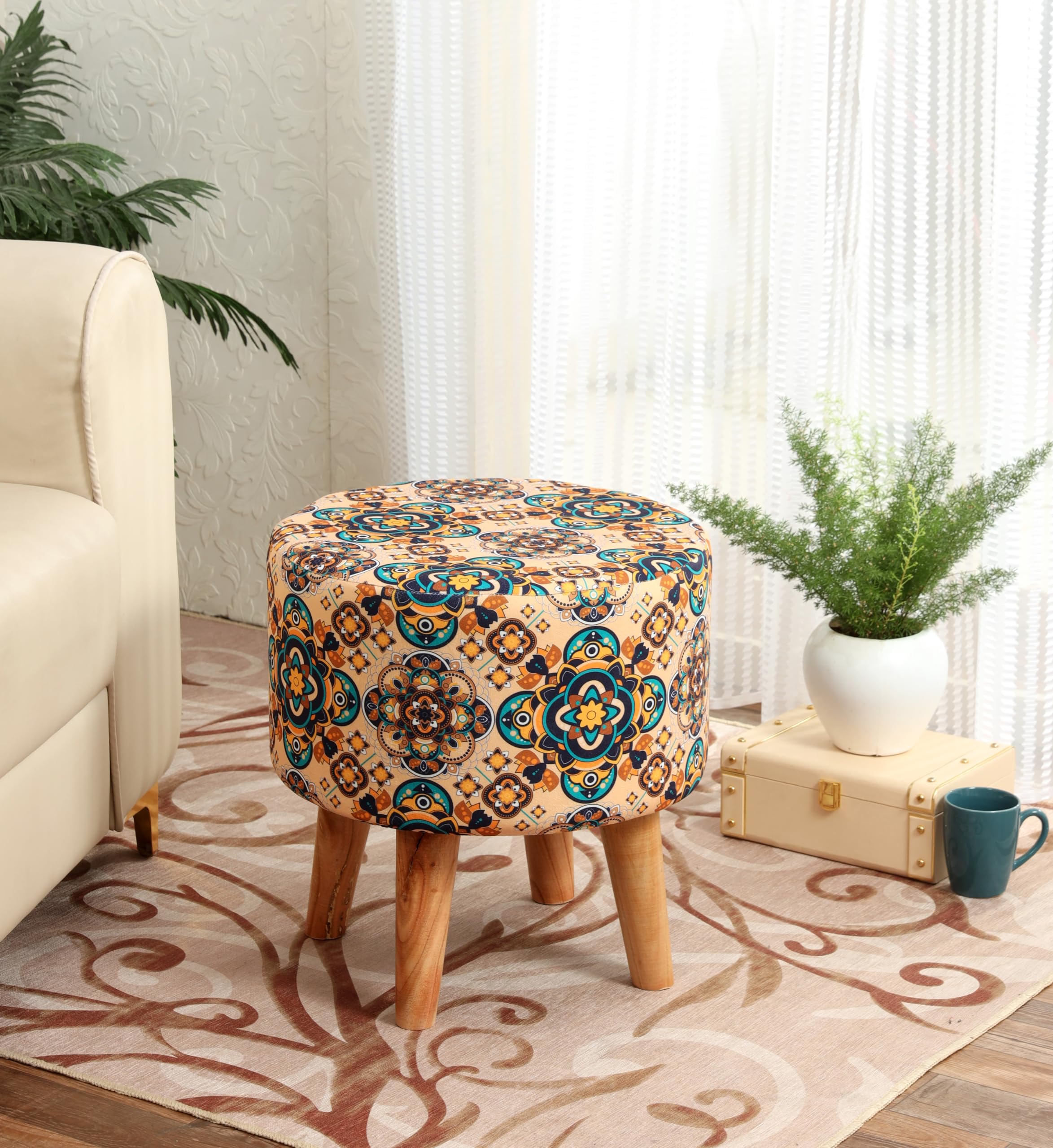 NACIA Elegant Ottoman Stool - Soft Cushioned Top for Seating & Footrest - Space-Saving, Stylish Design for Living Room, Bedroom & Office Spaces