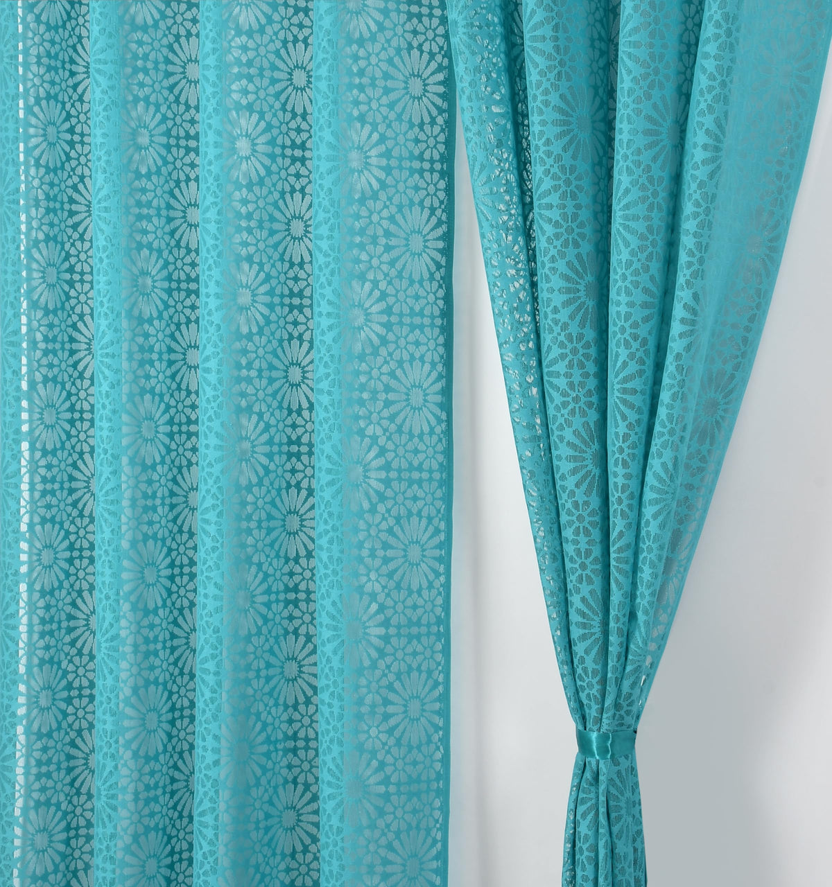 NACIA Heavy Polyester Net Semi Sheer Curtains for Door | Geometric Design Grommet Curtains | Semi Transparent Window Drapes for Living Room Bedroom Home Décor