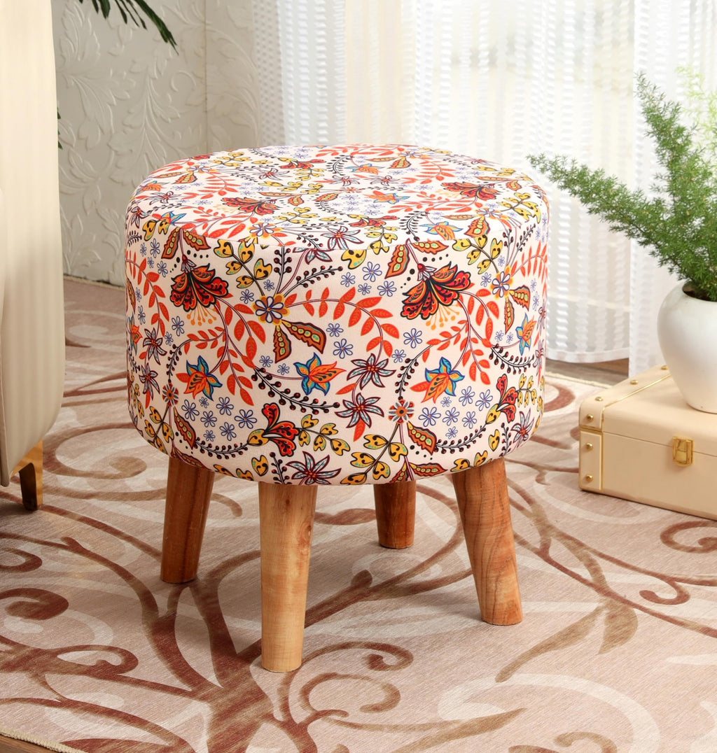 NACIA Printed Ottoman Stool for Living Room | Wooden Pouffe for Sitting and Footrest | Furniture for Home Decor