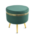 NACIA Ottoman Pouffe Stool for Living Room | Round Cushioned Footstool with Wooden & Gold Metal Legs | Dressing Table Chair for Home Decor, Bedroom & Balcony Use