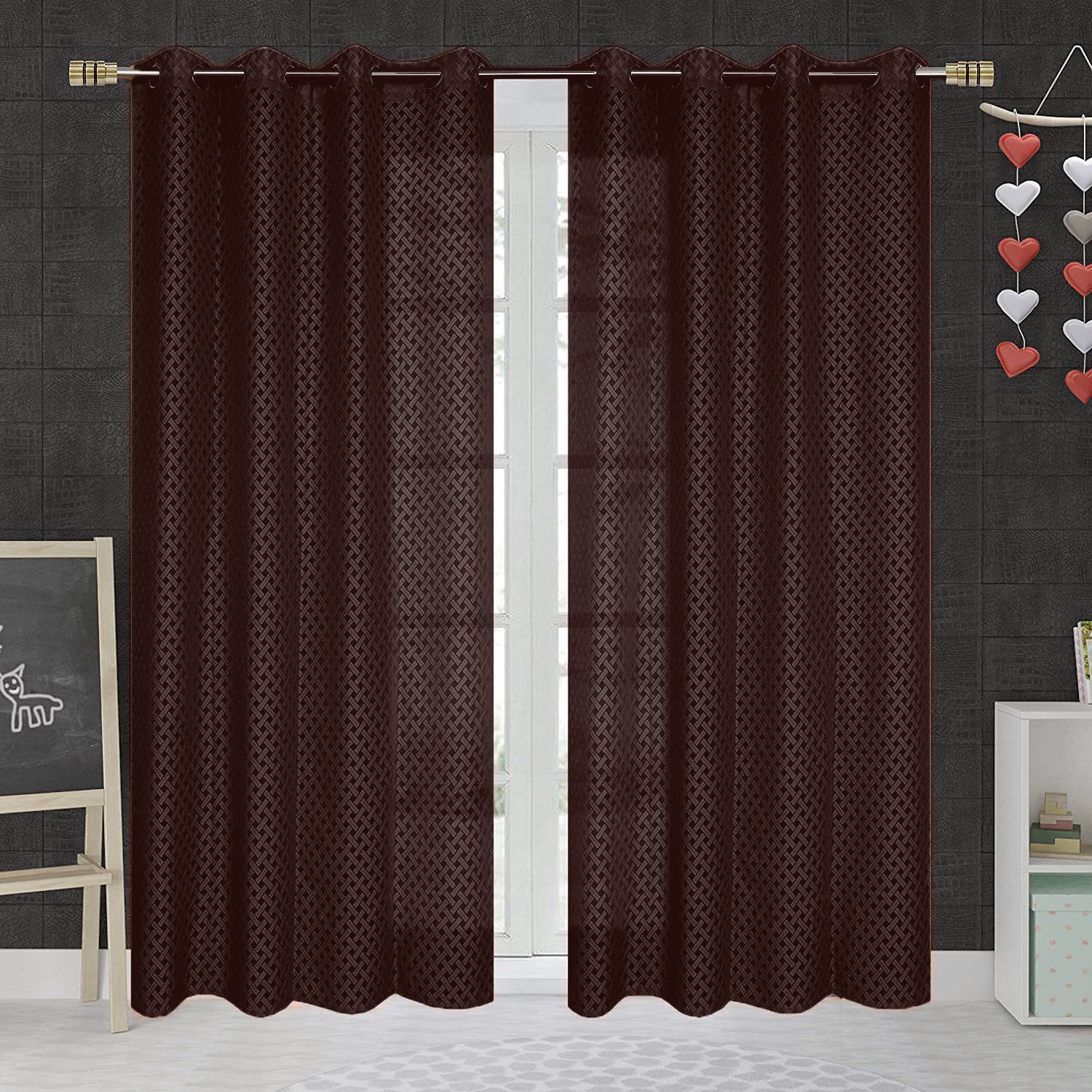 NACIA Criss Cross Net Semi Sheer Curtains | Geometric Door Curtains with Eyelet Rings | Light Filtering Polyester Curtains for Living Room and Bedroom