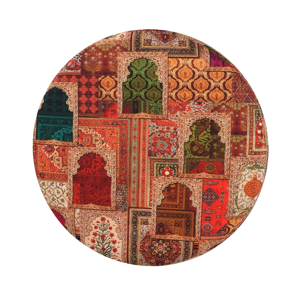 NACIA Printed Ottoman Stool for Living Room | Wooden Pouffe for Sitting and Footrest | Furniture for Home Decor