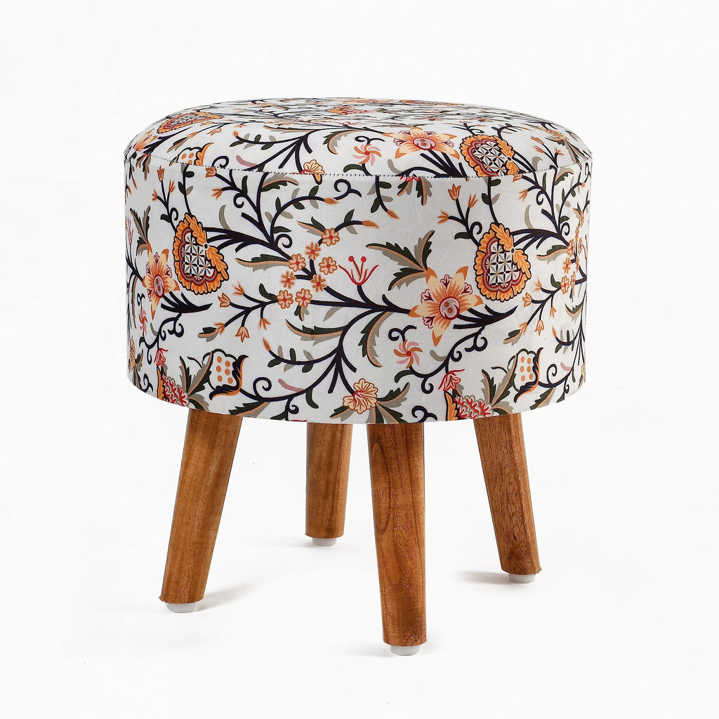 NACIA Printed Ottoman Stool for Living Room | Wooden Pouffe for Sitting and Footrest | Furniture for Home Decor