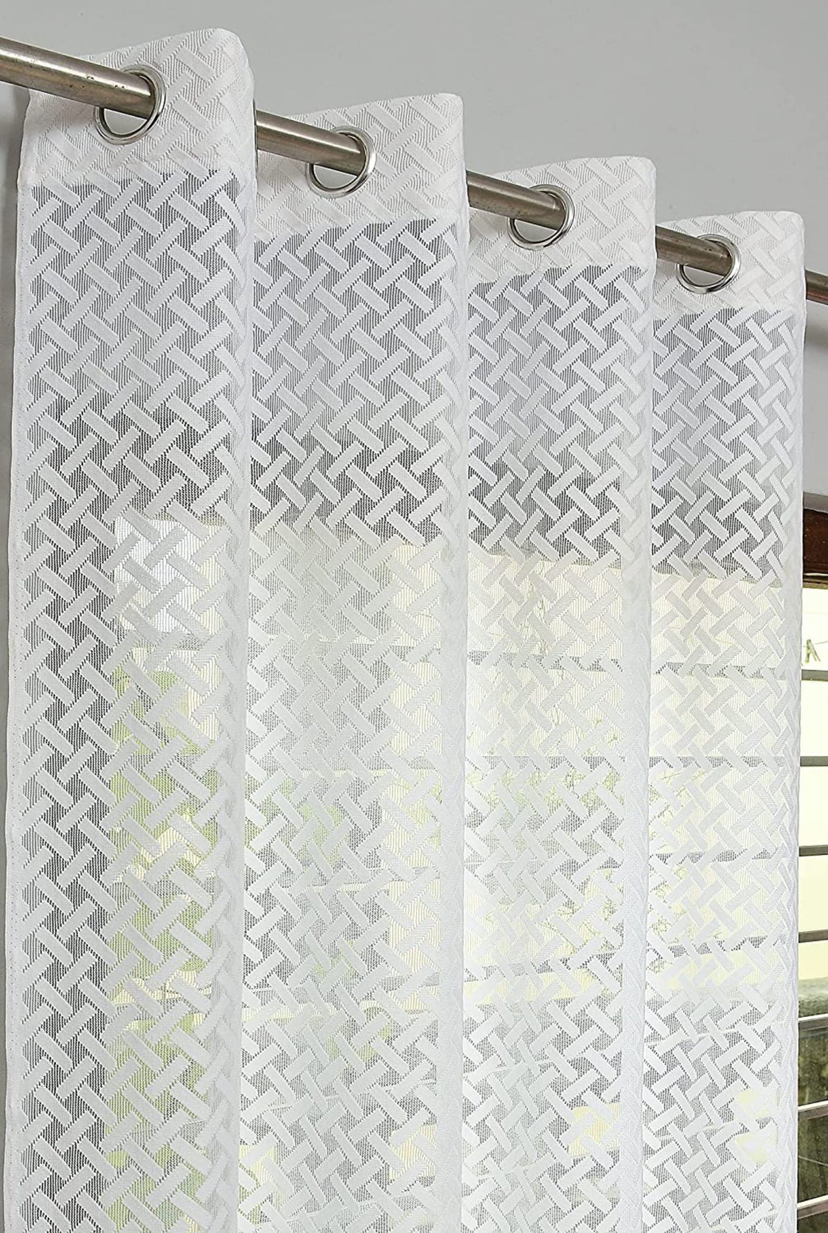 NACIA Criss Cross Net Semi Sheer Curtains | Geometric Door Curtains with Eyelet Rings | Light Filtering Polyester Curtains for Living Room and Bedroom