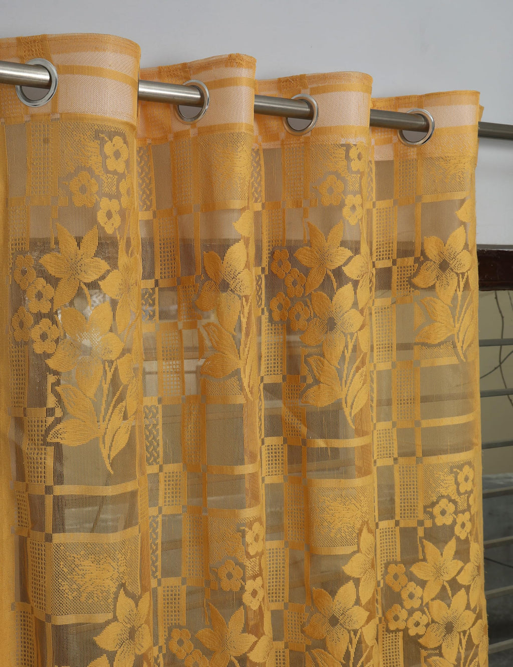 NACIA Heavy Polyester Net Semi Sheer Curtains for Door | Floral Design Grommet Curtains | Semi Transparent Window Drapes for Living Room Bedroom Home Décor