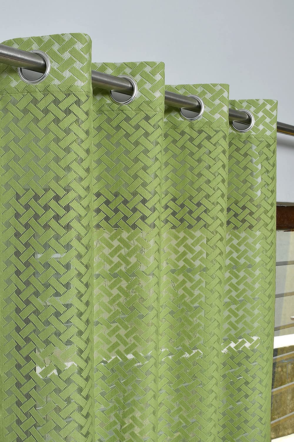 NACIA Criss Cross Net Semi Sheer Curtains | Geometric Door Curtains with Eyelet Rings | Light Filtering Polyester Curtains for Living Room and Bedroom