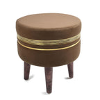 NACIA Ottoman Pouffe Stool for Living Room | Round Cushioned Footstool with Wooden & Gold Metal Legs | Dressing Table Chair for Home Decor, Bedroom & Balcony Use
