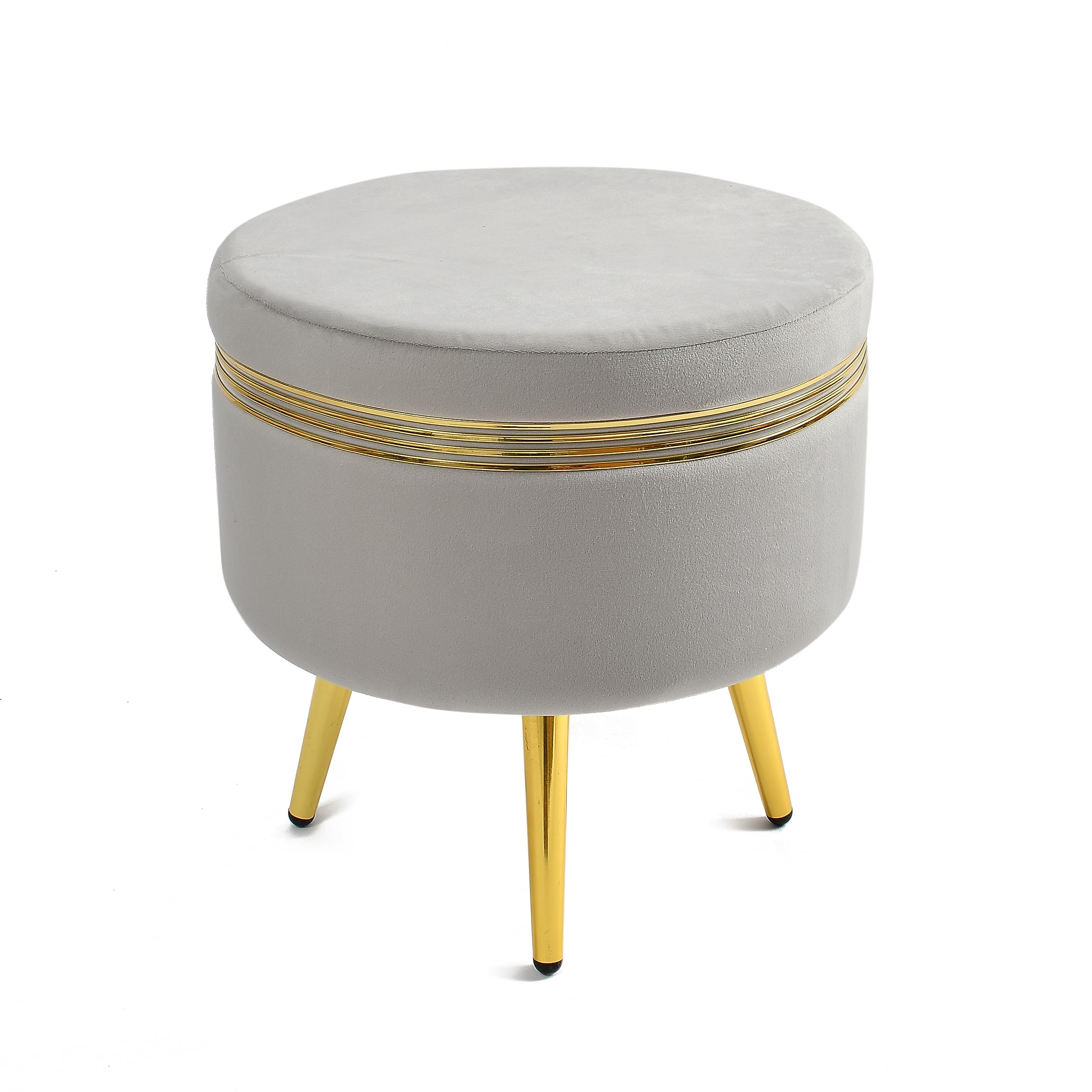 NACIA Ottoman Pouffe Stool for Living Room | Round Cushioned Footstool with Wooden & Gold Metal Legs | Dressing Table Chair for Home Decor, Bedroom & Balcony Use