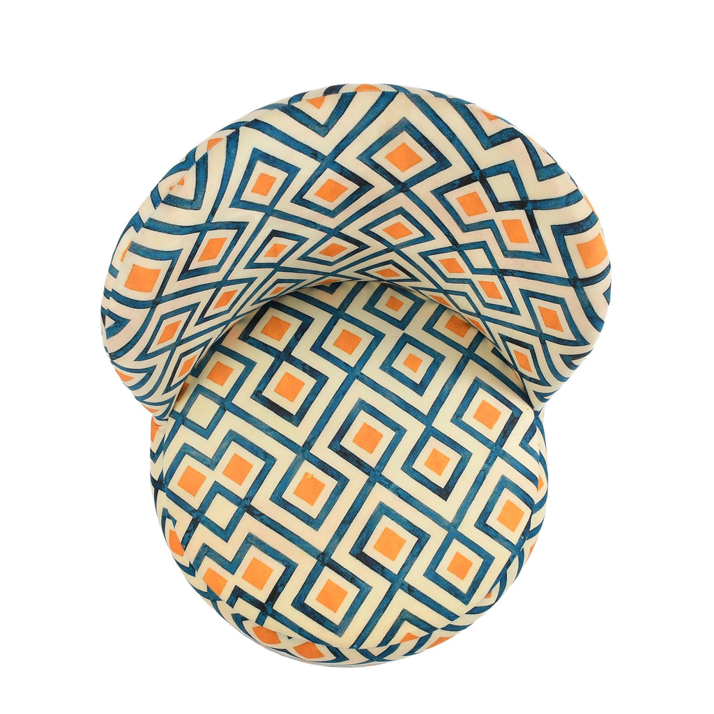 NACIA Velvet Printed Ottoman Chair with Stool Combo | Dressing Table Chair for Bedroom Makeup Room Decor | Modern Upholstered Ottoman with Wooden Legs for Living Room & Home