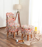 NACIA Velvet Printed Ottoman Chair with Stool Combo | Dressing Table Chair for Bedroom Makeup Room Decor | Modern Upholstered Ottoman with Wooden Legs for Living Room & Home