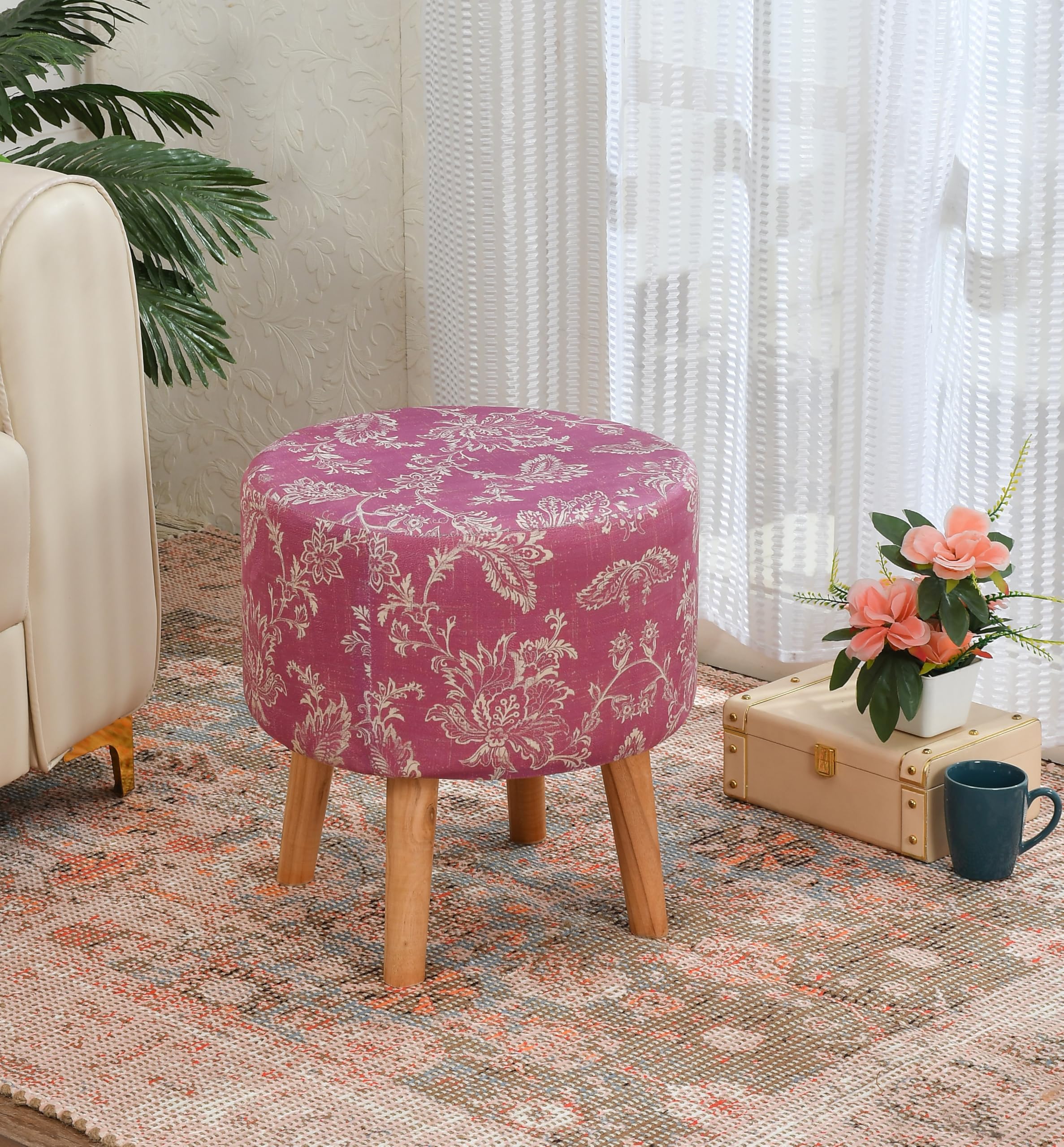 NACIA Elegant Ottoman Stool - Soft Cushioned Top for Seating & Footrest - Space-Saving, Stylish Design for Living Room, Bedroom & Office Spaces