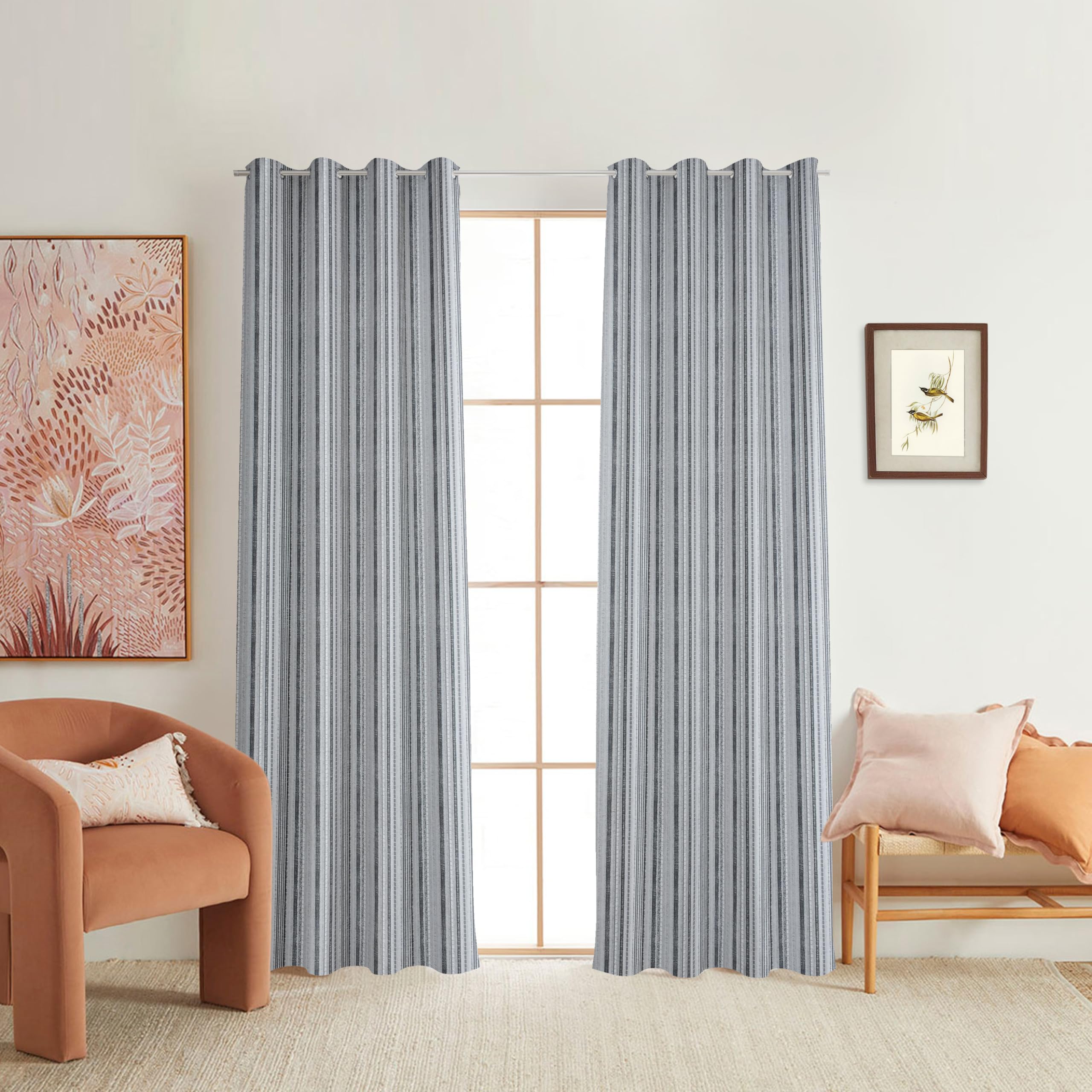 NACIA Cotton Room Darkening Printed Eyelet Curtains for Door, Long Door and Window | Geometric Printed Curtain Panel for Living Room and Bedroom | Grommet Window Drapes