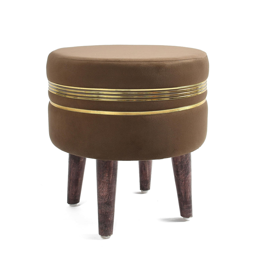 NACIA Ottoman Pouffe Stool for Living Room | Round Cushioned Footstool with Wooden & Gold Metal Legs | Dressing Table Chair for Home Decor, Bedroom & Balcony Use
