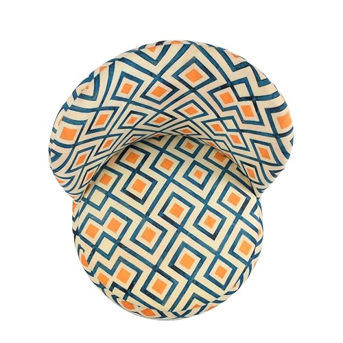 NACIA Velvet Printed Ottoman Chair | Dressing Table Chair for Bedroom Makeup Room Decor | Modern Upholstered Ottoman with Wooden Legs for Living Room & Home (18x18x32 Inches)