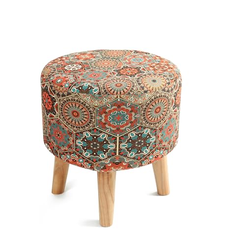 NACIA Velvet Printed Ottoman Chair with Stool Combo | Dressing Table Chair for Bedroom Makeup Room Decor | Modern Upholstered Ottoman with Wooden Legs for Living Room & Home