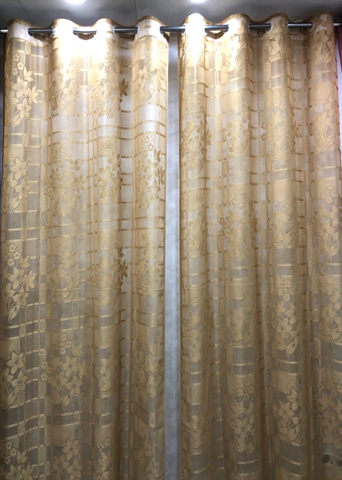 NACIA Heavy Polyester Net Semi Sheer Curtains for Door | Floral Design Grommet Curtains | Semi Transparent Window Drapes for Living Room Bedroom Home Décor