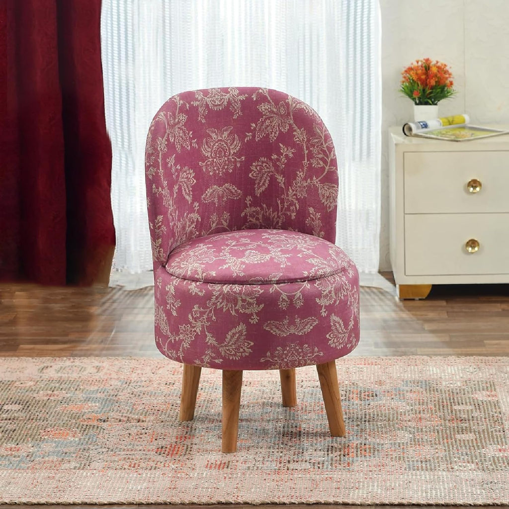 NACIA Velvet Printed Ottoman Chair | Dressing Table Chair for Bedroom Makeup Room Decor | Modern Upholstered Ottoman with Wooden Legs for Living Room & Home (18x18x32 Inches)