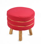 NACIA Velvet Upholstered Ottoman Stool with Wooden Legs | Round Pouffe Footrest Seat for Living Room Bedroom Balcony | Compact Foot Stool for Sitting Home Decor Furniture, 18 Inch