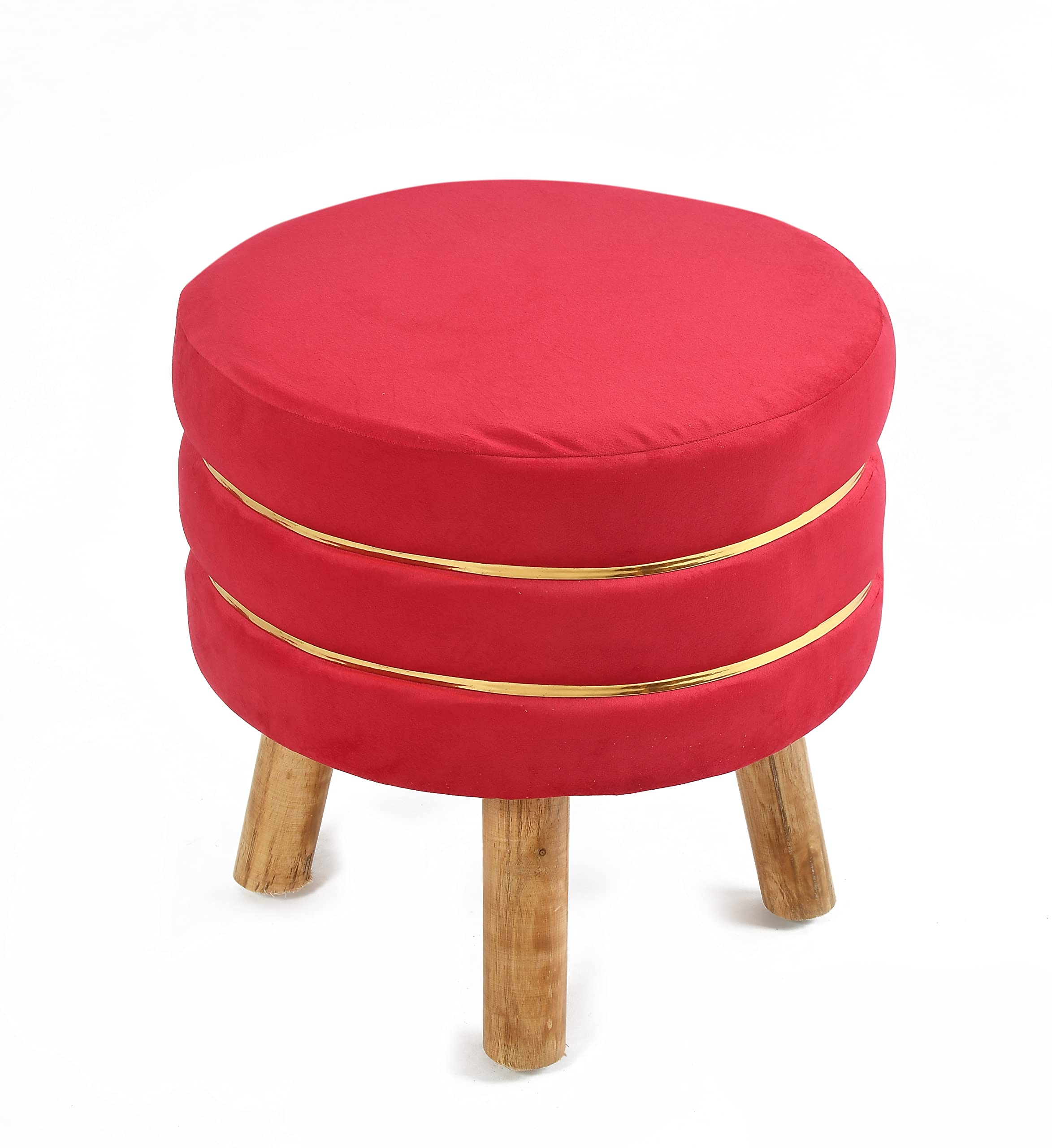 NACIA Velvet Upholstered Ottoman Stool with Wooden Legs | Round Pouffe Footrest Seat for Living Room Bedroom Balcony | Compact Foot Stool for Sitting Home Decor Furniture, 18 Inch