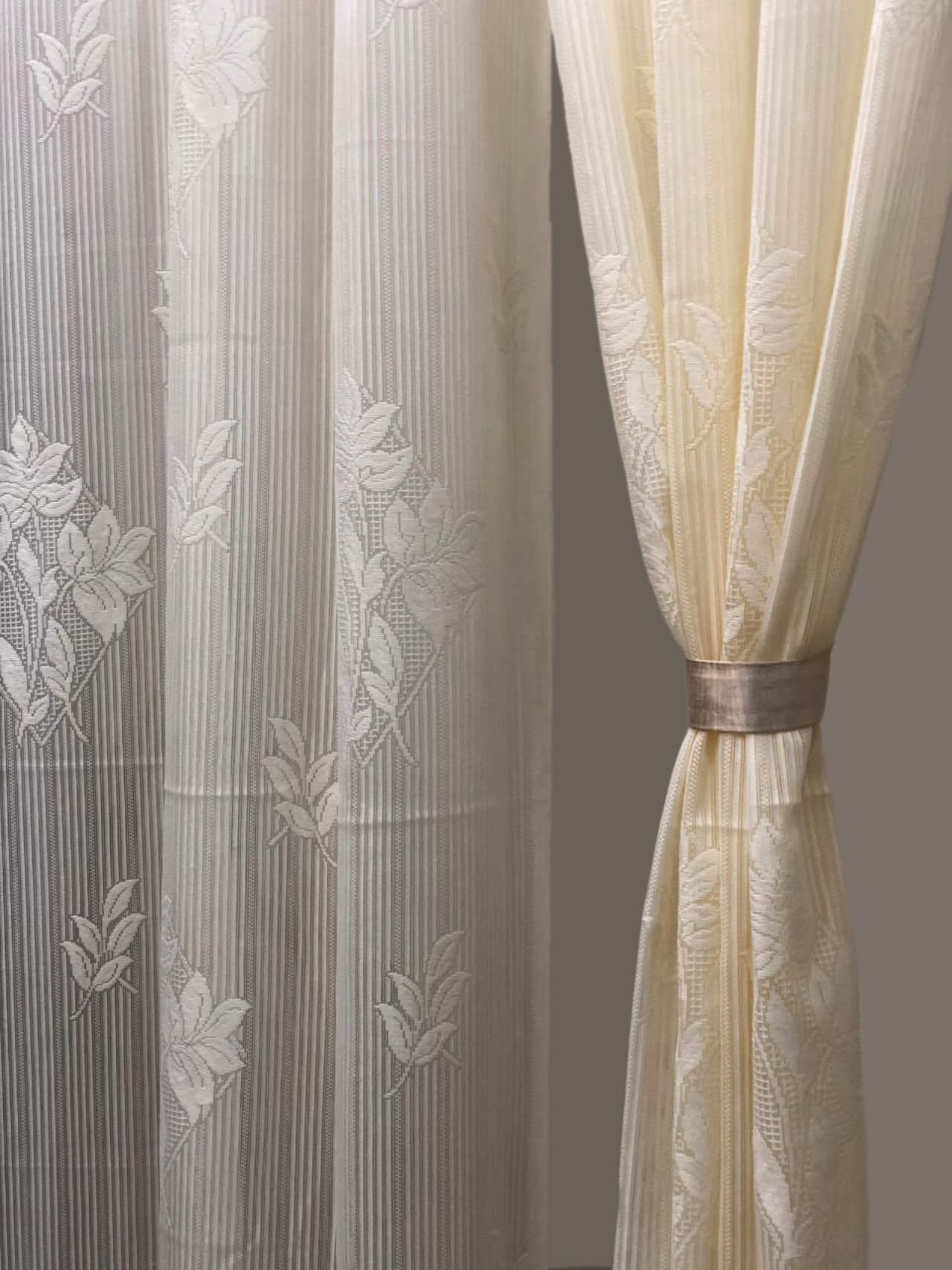 NACIA Floral Net Semi Sheer Curtains 9 Feet Long Set of 2 | Transparent Long Door Curtains with Eyelet Rings | Light Filtering Polyester Net Curtains for Living Room and Bedroom