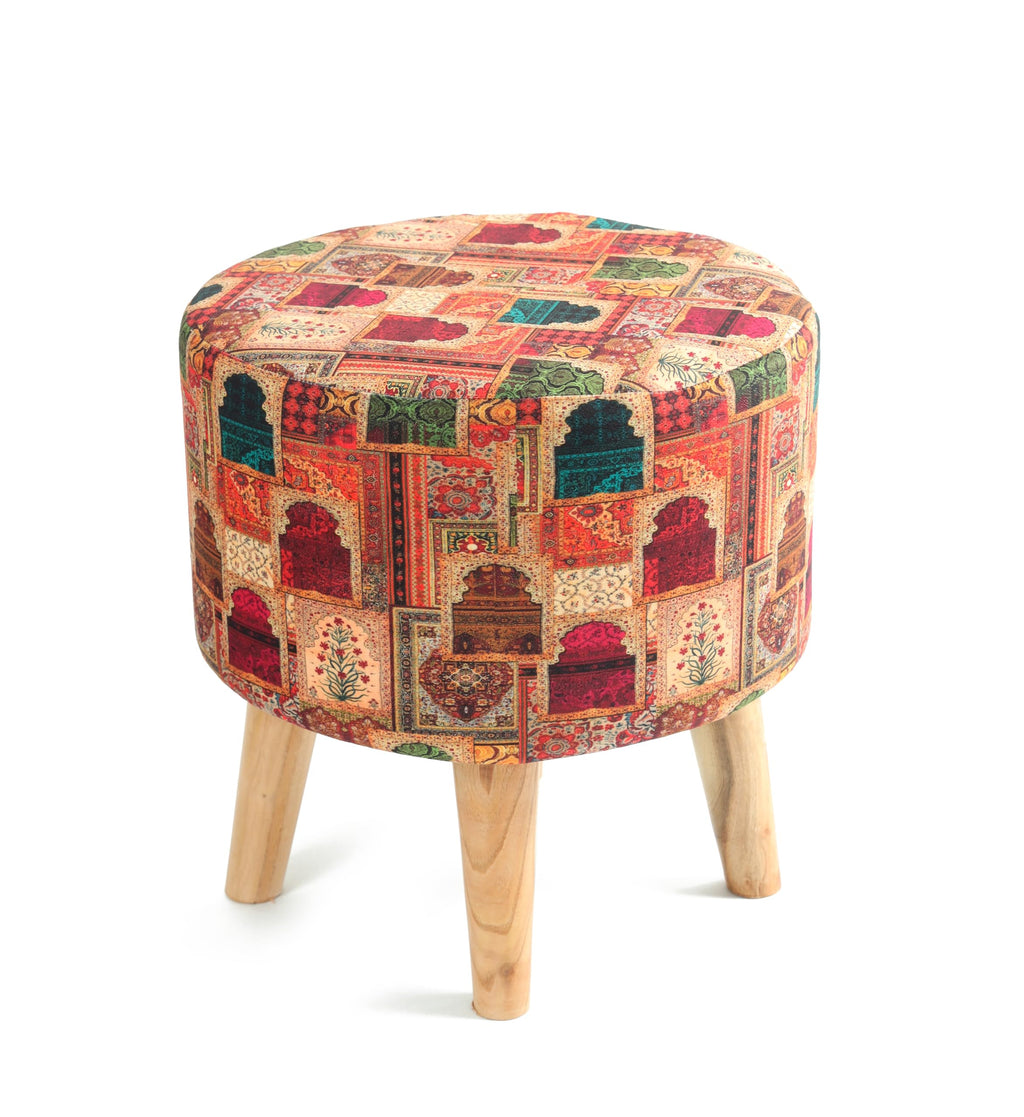 NACIA Printed Ottoman Stool for Living Room | Wooden Pouffe for Sitting and Footrest | Furniture for Home Decor