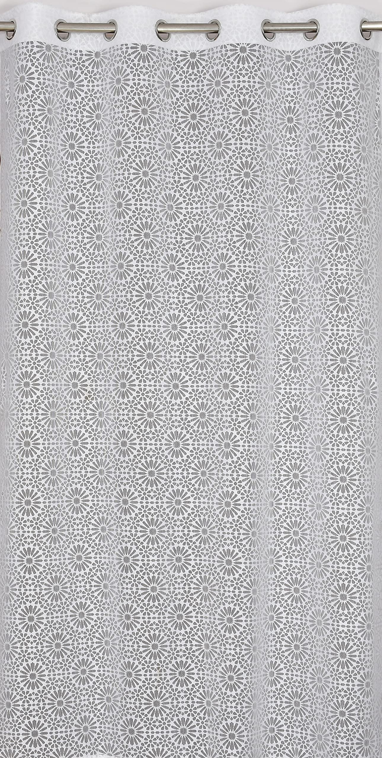 NACIA Heavy Polyester Net Semi Sheer Curtains for Door | Geometric Design Grommet Curtains | Semi Transparent Window Drapes for Living Room Bedroom Home Décor