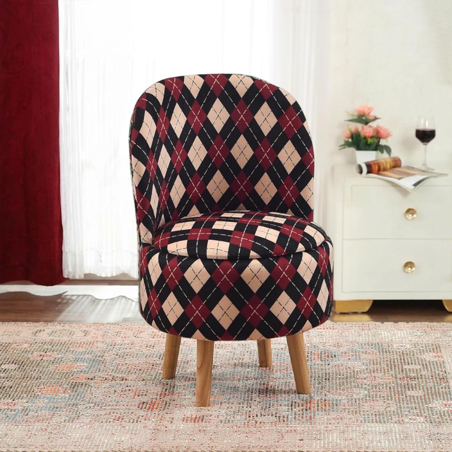NACIA Velvet Printed Ottoman Chair | Dressing Table Chair for Bedroom Makeup Room Decor | Modern Upholstered Ottoman with Wooden Legs for Living Room & Home (18x18x32 Inches)