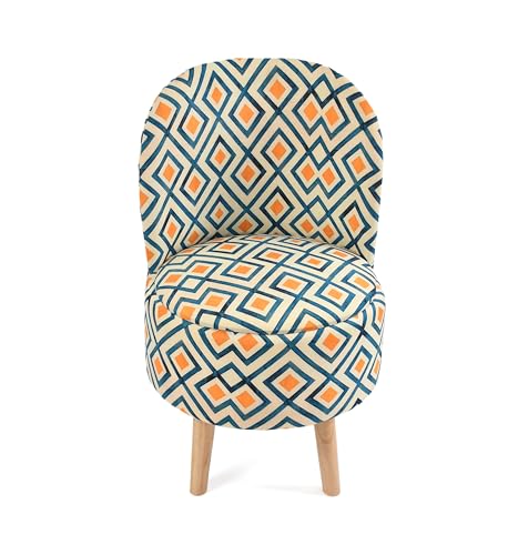 NACIA Velvet Printed Ottoman Chair | Dressing Table Chair for Bedroom Makeup Room Decor | Modern Upholstered Ottoman with Wooden Legs for Living Room & Home (18x18x32 Inches)