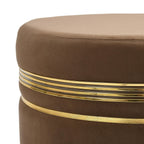NACIA Ottoman Pouffe Stool for Living Room | Round Cushioned Footstool with Wooden & Gold Metal Legs | Dressing Table Chair for Home Decor, Bedroom & Balcony Use