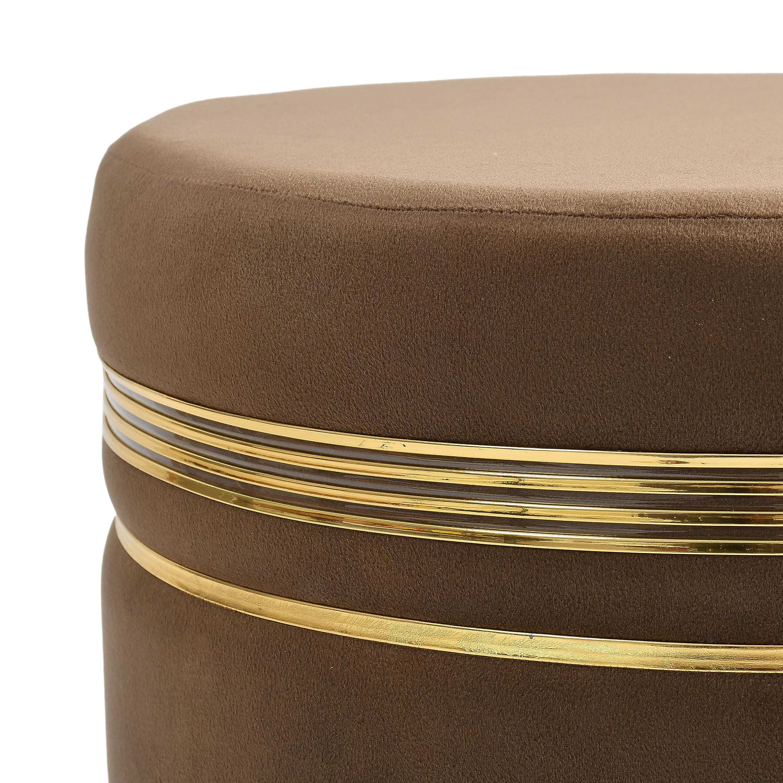 NACIA Ottoman Pouffe Stool for Living Room | Round Cushioned Footstool with Wooden & Gold Metal Legs | Dressing Table Chair for Home Decor, Bedroom & Balcony Use
