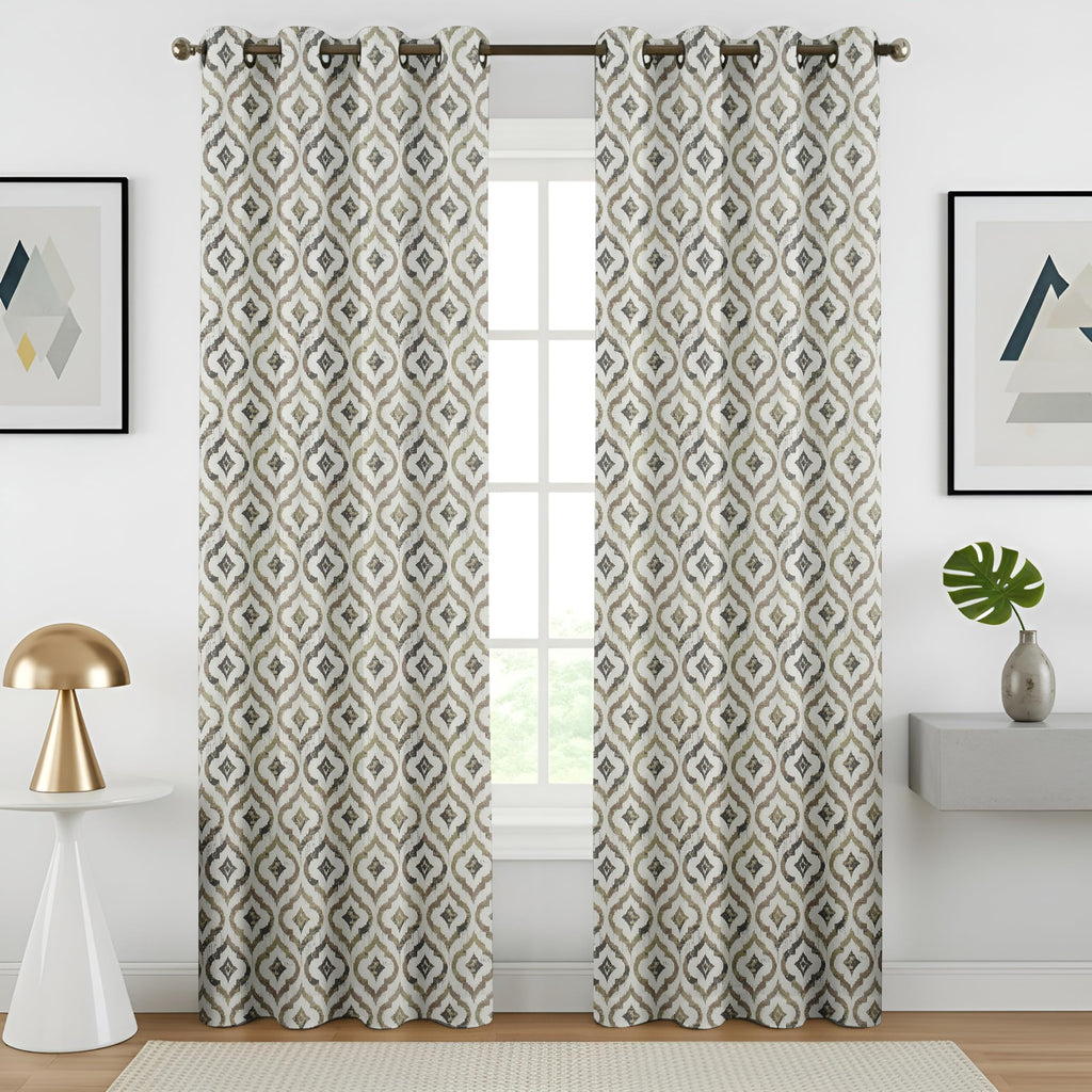 NACIA Cotton Room Darkening Printed Eyelet Curtains for Door, Long Door and Window | Geometric Printed Curtain Panel for Living Room and Bedroom | Grommet Window Drapes