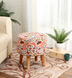 NACIA Printed Ottoman Stool for Living Room | Wooden Pouffe for Sitting and Footrest | Furniture for Home Decor
