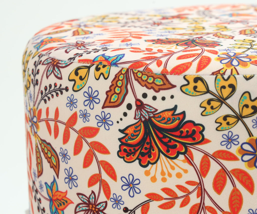 NACIA Printed Ottoman Stool for Living Room | Wooden Pouffe for Sitting and Footrest | Furniture for Home Decor