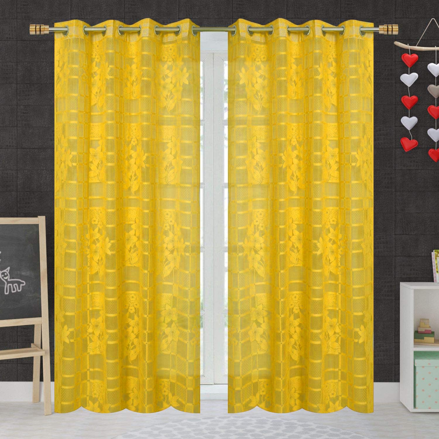 NACIA Heavy Polyester Net Semi Sheer Curtains for Door | Floral Design Grommet Curtains | Semi Transparent Window Drapes for Living Room Bedroom Home Décor