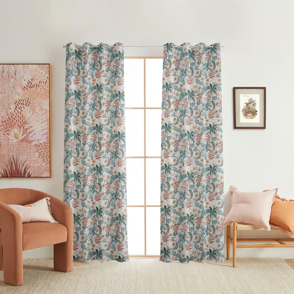 NACIA Cotton Room Darkening Printed Eyelet Curtains for Door, Long Door and Window | Geometric Printed Curtain Panel for Living Room and Bedroom | Grommet Window Drapes