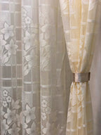 NACIA Heavy Polyester Net Semi Sheer Curtains for Door | Floral Design Grommet Curtains | Semi Transparent Window Drapes for Living Room Bedroom Home Décor