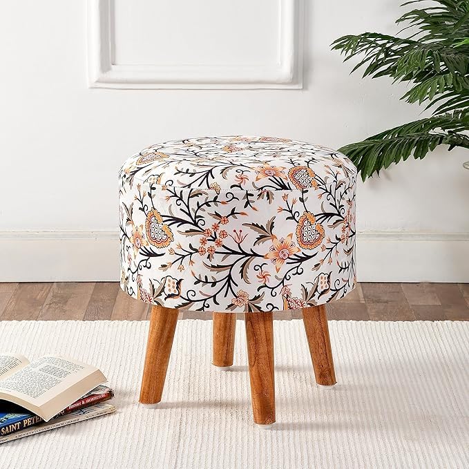 NACIA Printed Ottoman Stool for Living Room | Wooden Pouffe for Sitting and Footrest | Furniture for Home Decor