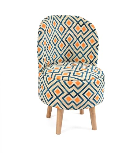 NACIA Velvet Printed Ottoman Chair | Dressing Table Chair for Bedroom Makeup Room Decor | Modern Upholstered Ottoman with Wooden Legs for Living Room & Home (18x18x32 Inches)