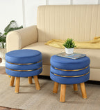 NACIA Velvet Upholstered Ottoman Stool with Wooden Legs | Round Pouffe Footrest Seat for Living Room Bedroom Balcony | Compact Foot Stool for Sitting Home Decor Furniture, 18 Inch