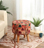 NACIA Printed Ottoman Stool for Living Room | Wooden Pouffe for Sitting and Footrest | Furniture for Home Decor