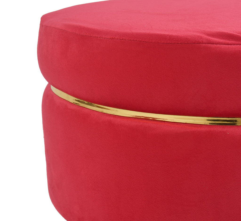 NACIA Velvet Upholstered Ottoman Stool with Wooden Legs | Round Pouffe Footrest Seat for Living Room Bedroom Balcony | Compact Foot Stool for Sitting Home Decor Furniture, 18 Inch