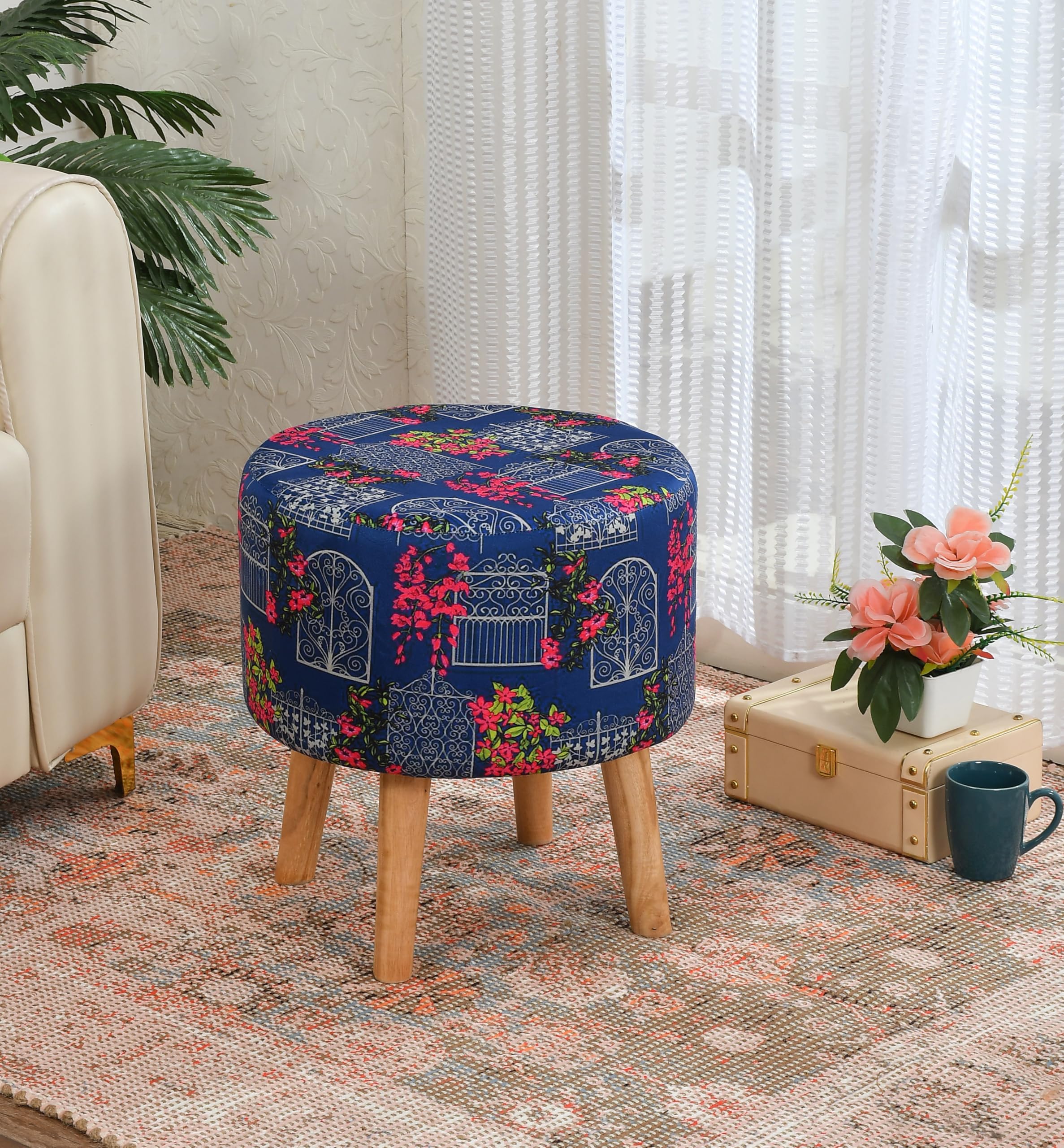 NACIA Elegant Ottoman Stool - Soft Cushioned Top for Seating & Footrest - Space-Saving, Stylish Design for Living Room, Bedroom & Office Spaces