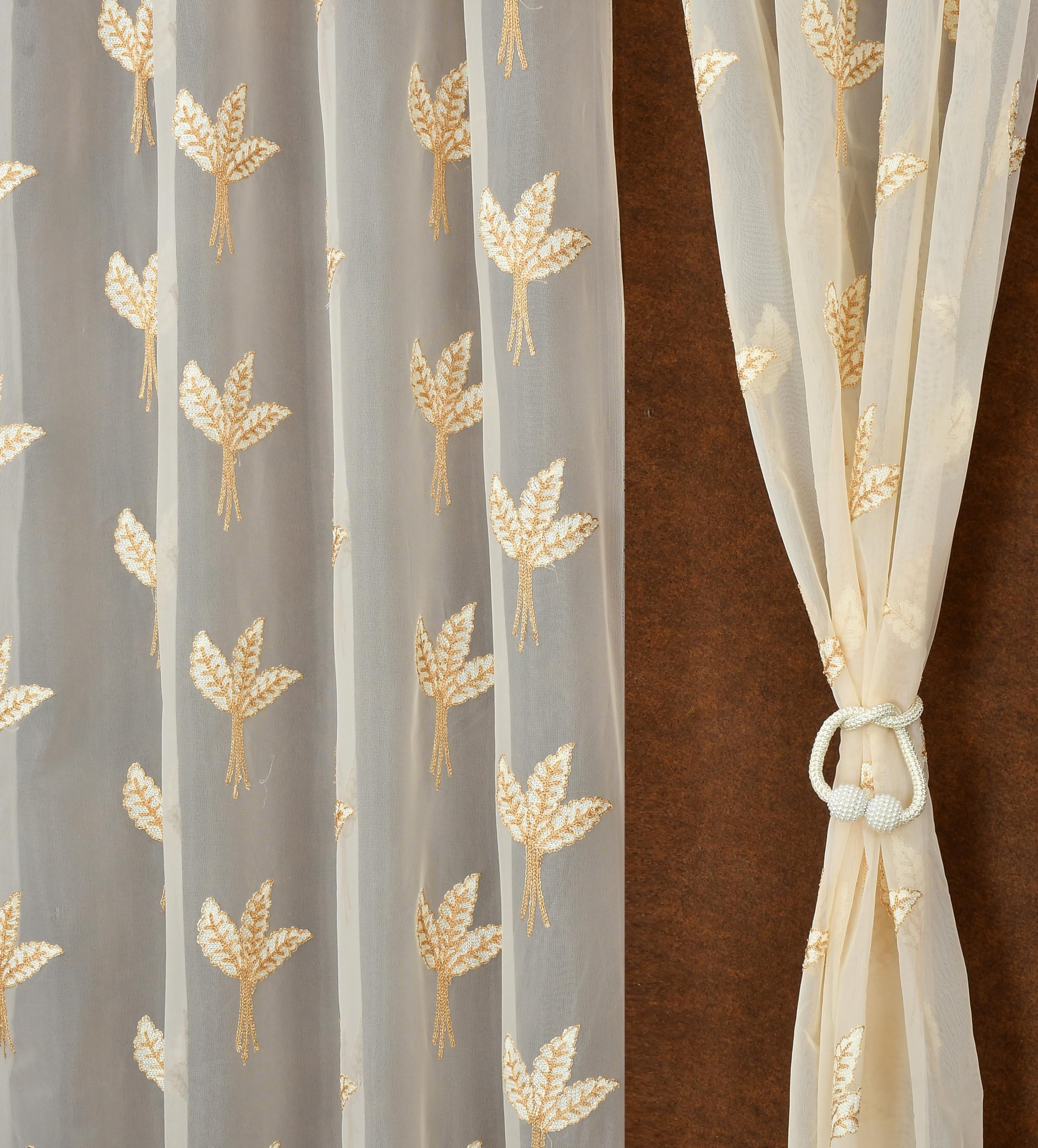 NACIA Tissue Net Embroidery Sheer Curtains 7 Feet Set of 2 | Floral Transparent Door Curtains with Eyelet Rings | Light Filtering Polyester Curtains for Living Room and Bedroom